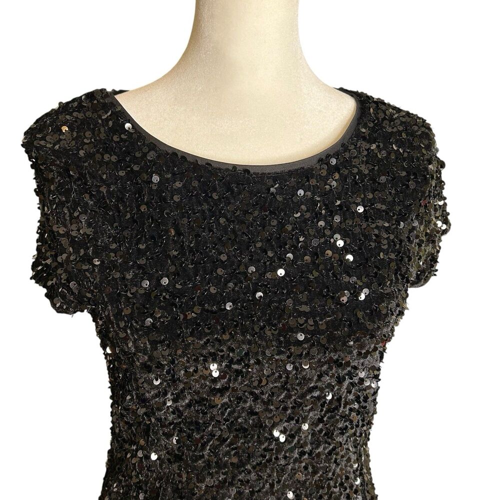 Allison & Kelly Sequin Mini Dress Black Short Sleeve Ruffle Hem Size Medium